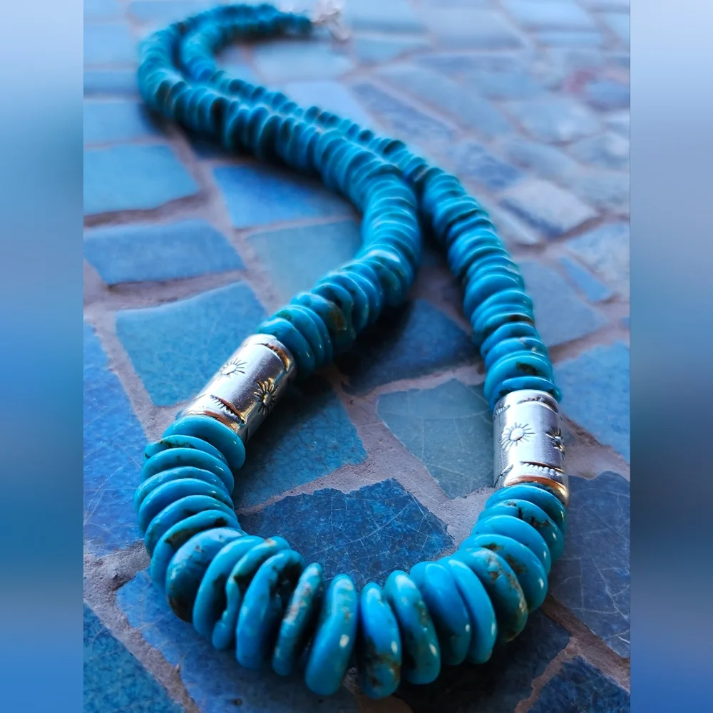 Sterling Silver Genuine Turquoise Necklace - Picture 6 of 17